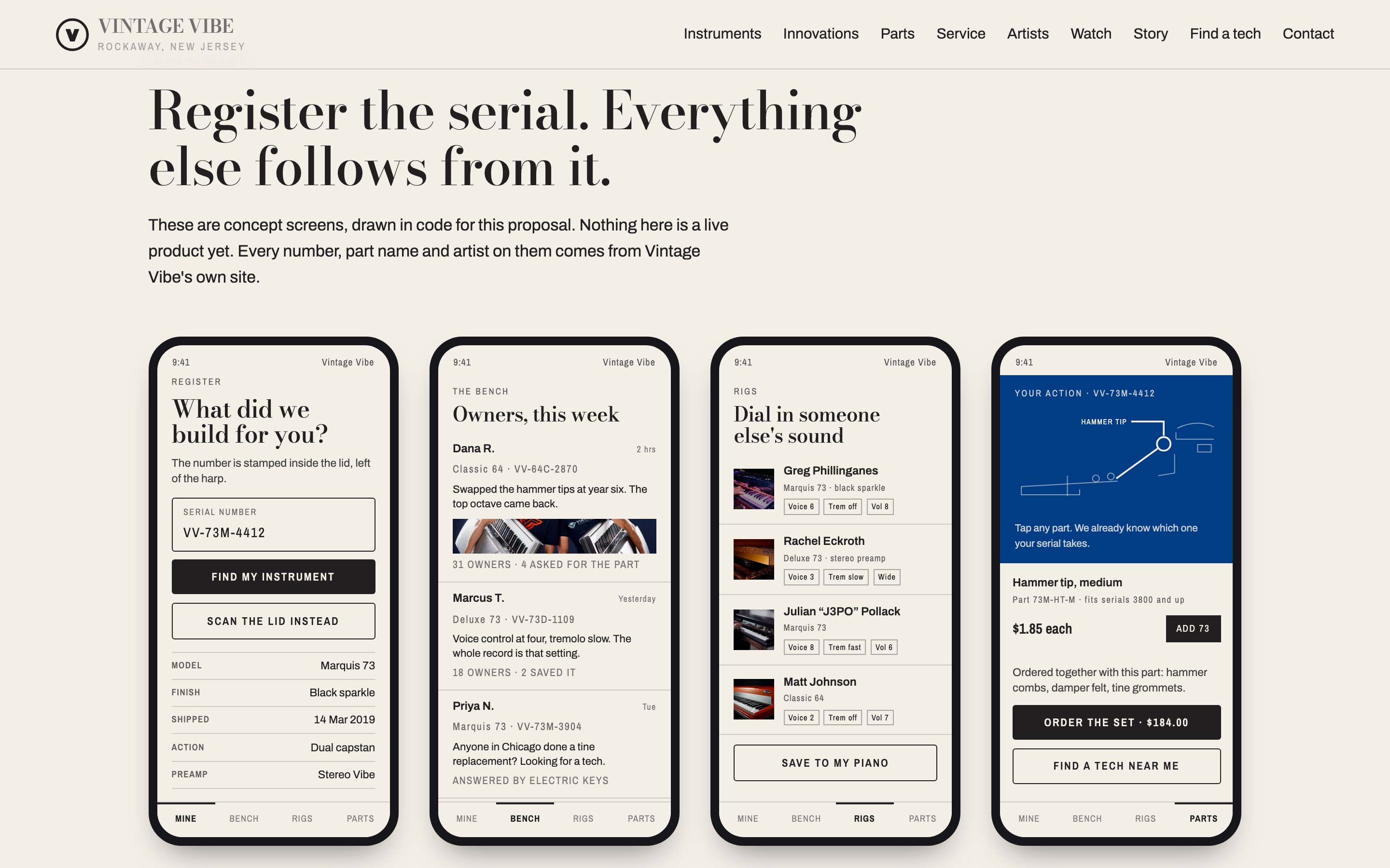 The Vintage Vibe app vision board with four demo screens